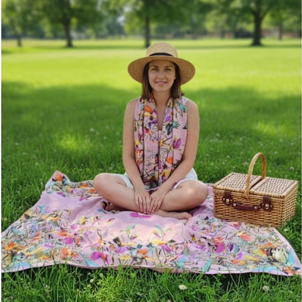 Extra Large Vibrant Pink Floral Hummingbird Scarf